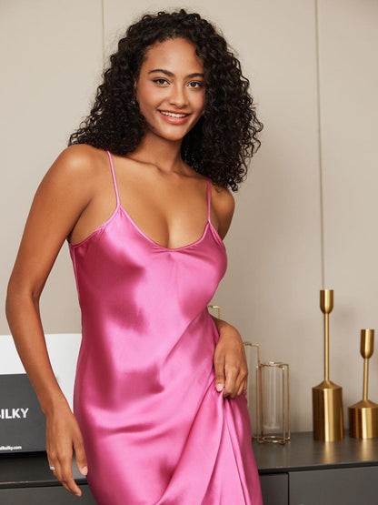 Silk Night - Long Silk Nightgown with Spaghetti Straps - ZyraLux Nightgown