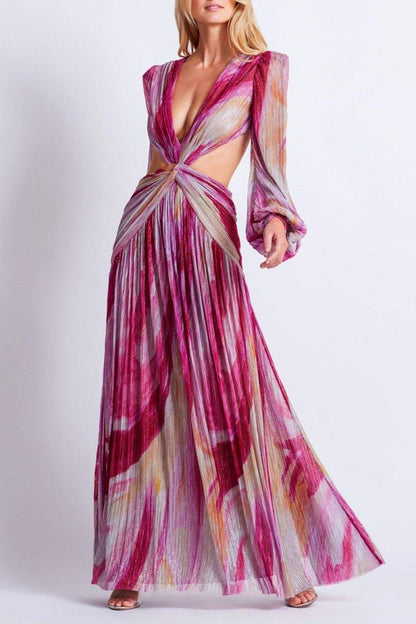 Aurora Metallic Maxi Dress | Pink | Evening | Polyester - ZyraLux Kleding en accessoires