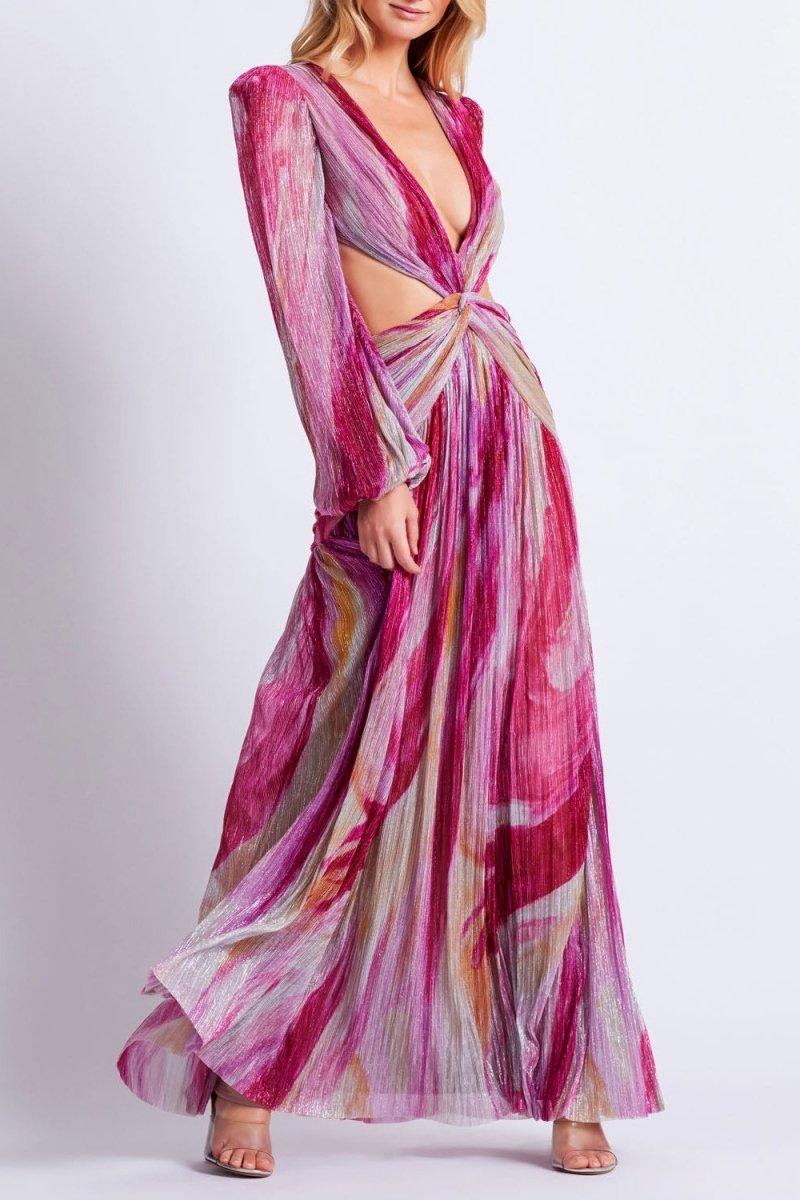 Aurora Metallic Maxi Dress | Pink | Evening | Polyester - ZyraLux Kleding en accessoires