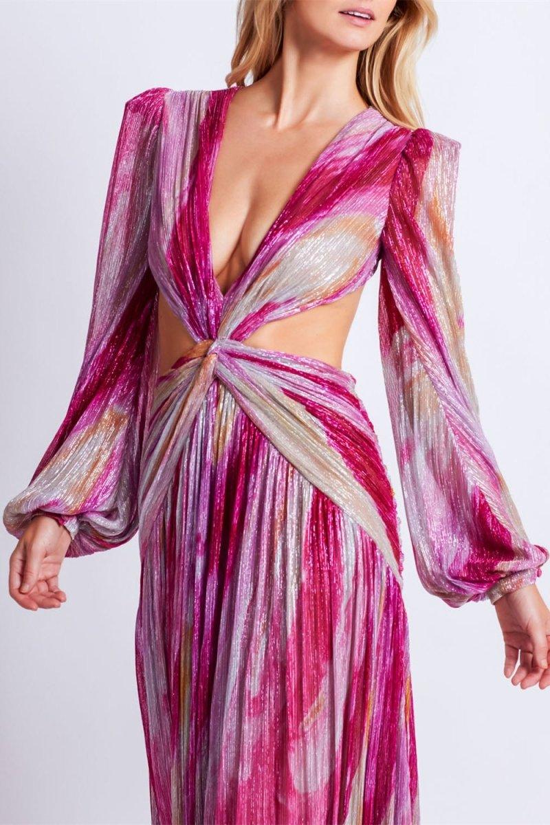 Aurora Metallic Maxi Dress | Pink | Evening | Polyester - ZyraLux Kleding en accessoires