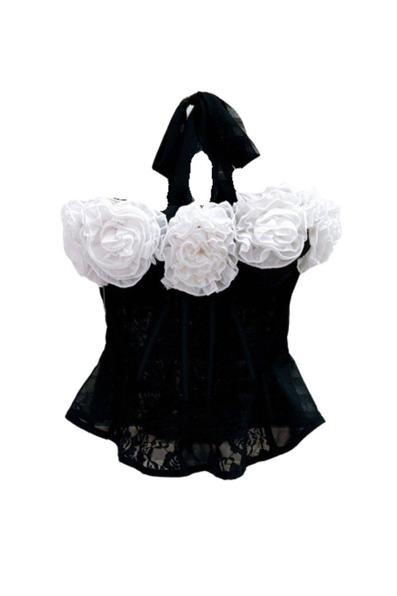 Enchanted Bloom Corset Top | Black | Evening Glamour | Mesh and Lace - ZyraLux Kleding en accessoires