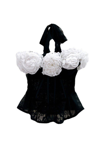 Enchanted Bloom Corset Top | Black | Evening Glamour | Mesh and Lace - ZyraLux Kleding en accessoires