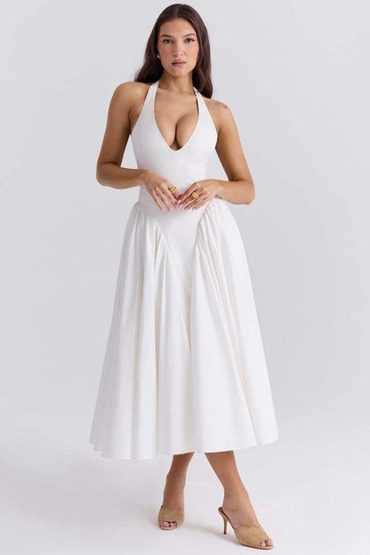 Elegance White Midi Dress | White | Formal | Cotton - ZyraLux Kleding en accessoires