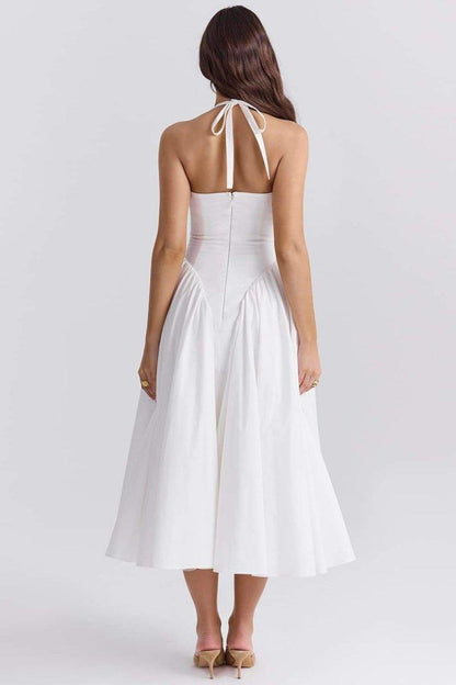 Elegance White Midi Dress | White | Formal | Cotton - ZyraLux Kleding en accessoires