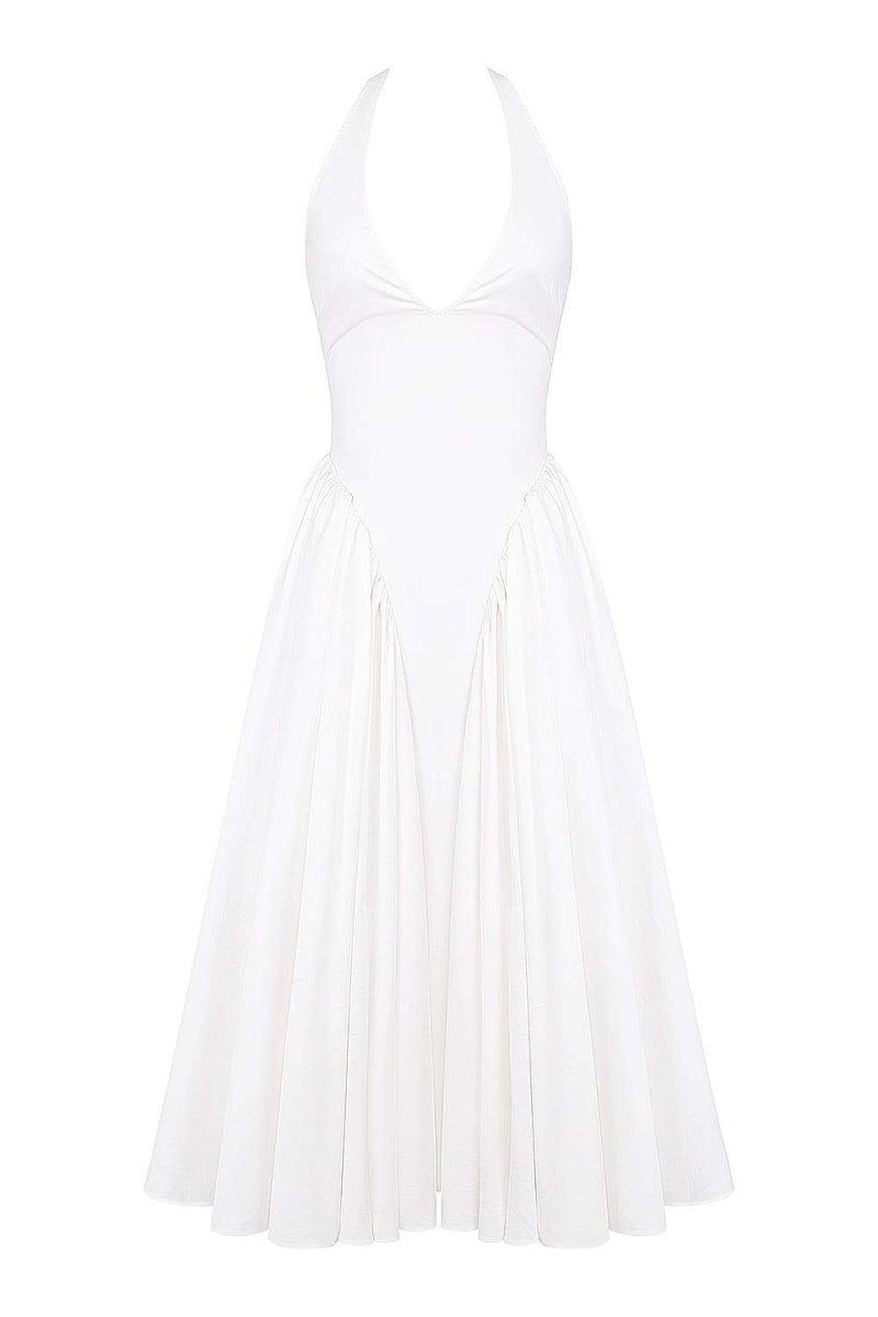 Elegance White Midi Dress | White | Formal | Cotton - ZyraLux Kleding en accessoires