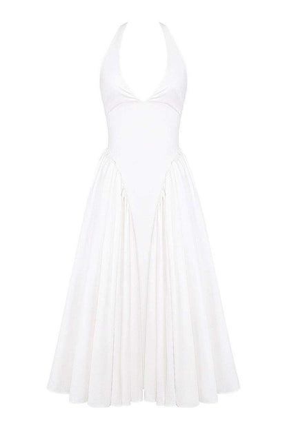 Elegance White Midi Dress | White | Formal | Cotton - ZyraLux Kleding en accessoires