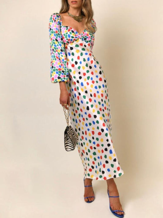 Confetti Charm Maxi Dress | White | Daytime Chic | Satin - ZyraLux Kleding en accessoires