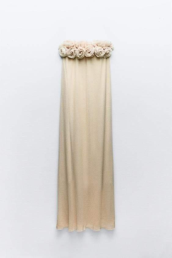 Floral Knit Strapless Maxi Dress | Apricot | Garden Party | Knit - ZyraLux Kleding en accessoires