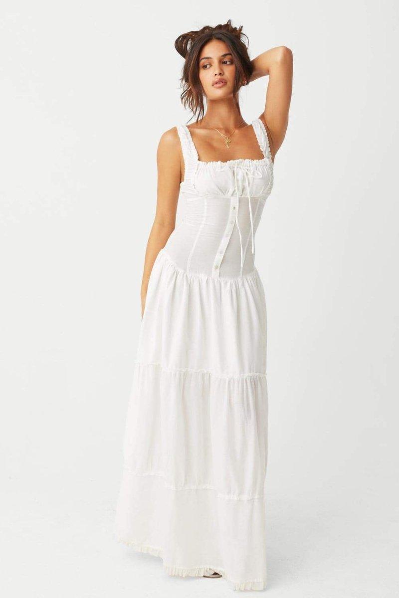 Anastasia Ruffle Semi-Sheer Maxi Dress | White | Beach | Cotton Blend - ZyraLux Kleding en accessoires