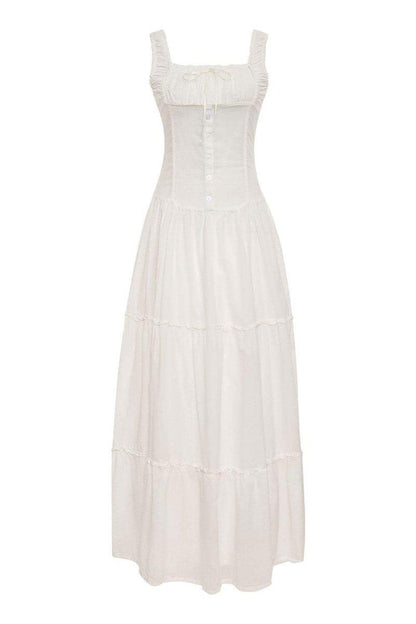 Anastasia Ruffle Semi-Sheer Maxi Dress | White | Beach | Cotton Blend - ZyraLux Kleding en accessoires