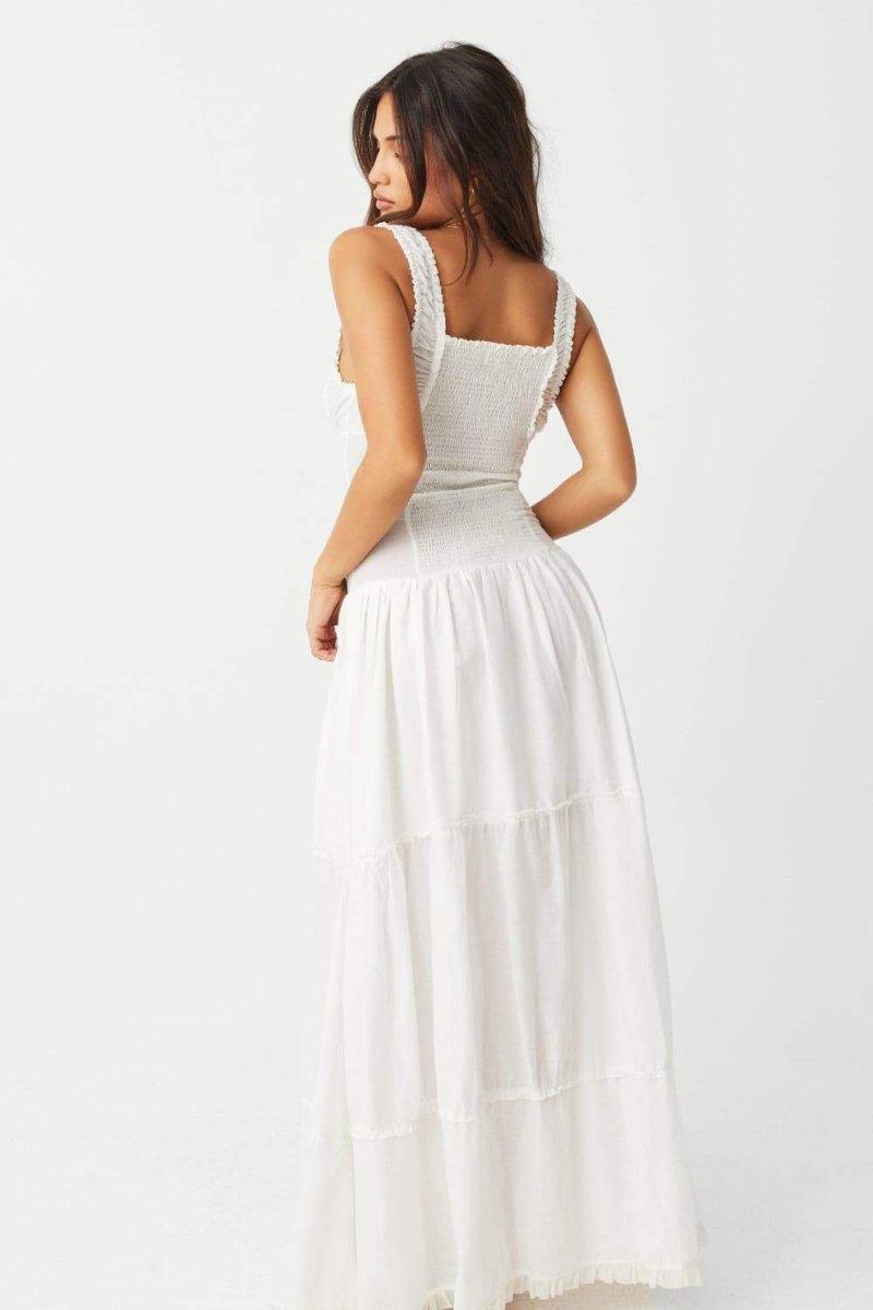 Anastasia Ruffle Semi-Sheer Maxi Dress | White | Beach | Cotton Blend - ZyraLux Kleding en accessoires