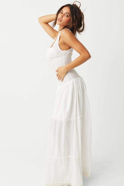 Anastasia Ruffle Semi-Sheer Maxi Dress | White | Beach | Cotton Blend - ZyraLux Kleding en accessoires