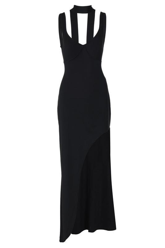 Apphia V-Neck Backless Slit Maxi Dress | Black | Formal | Silk - ZyraLux Kleding en accessoires