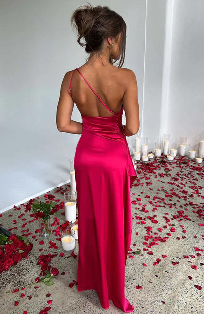 Satin Maxi Dress - Red - Satin - Elegant and Flowing - ZyraLux Kleding en accessoires