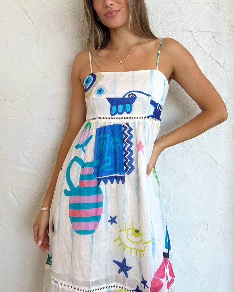 Abstract Art Sundress | White | Summer Chic | Bohemian Style - ZyraLux Kleding en accessoires