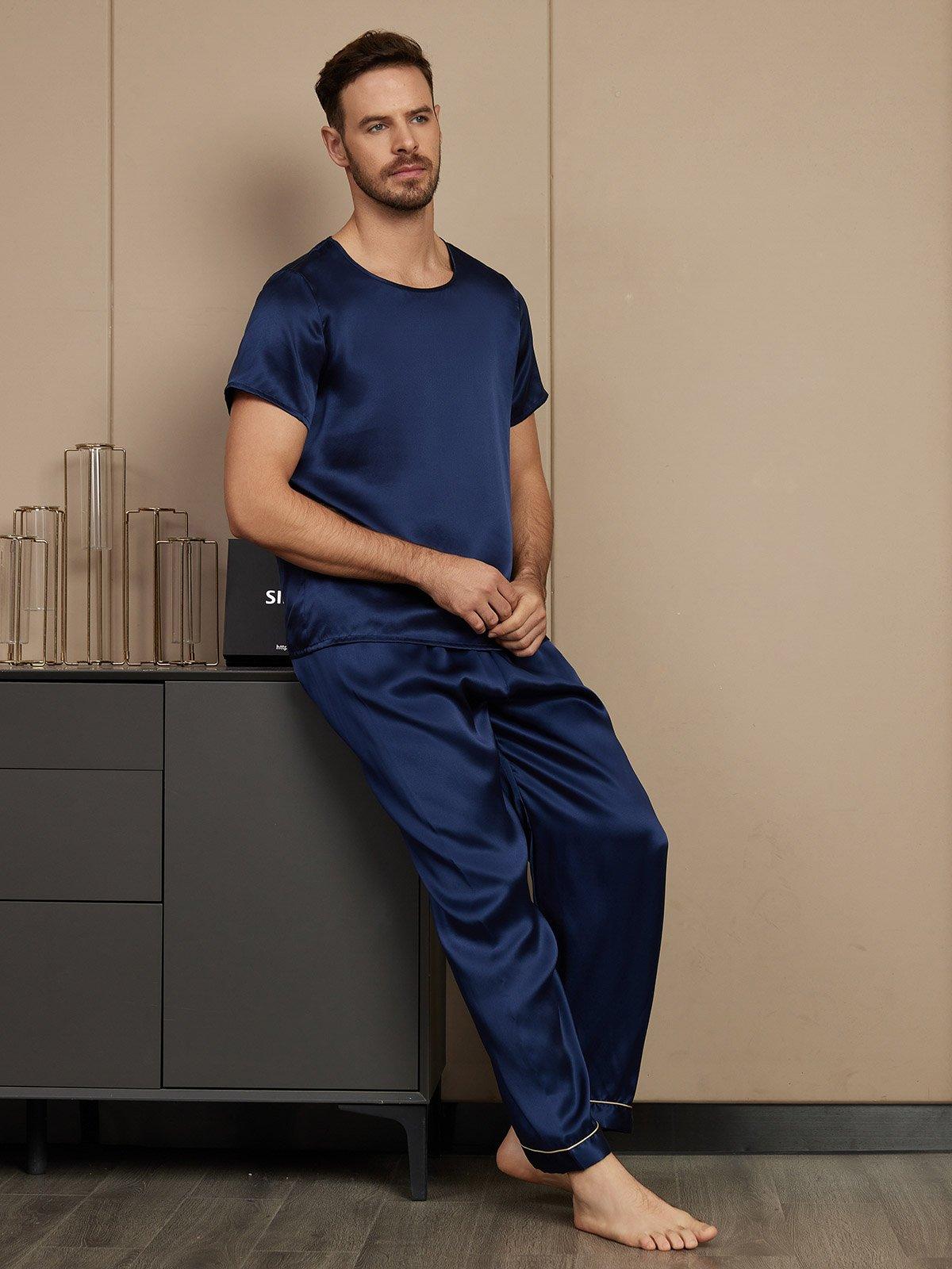 MARTIN - Elegant Short Sleeve Silk Pajama for Men - ZyraLux