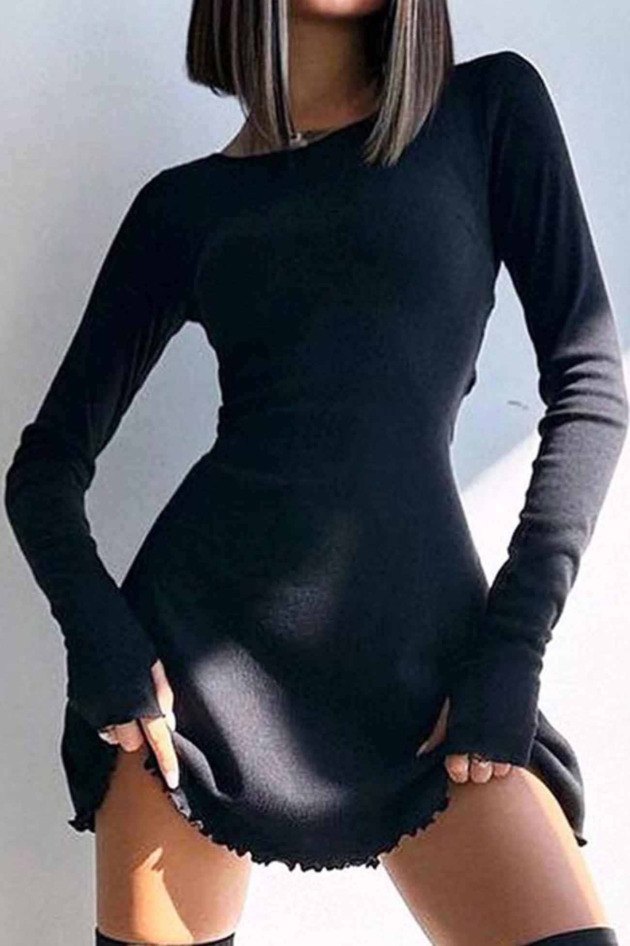 Mckeena - crew neck back strap long sleeve mini dress - ZyraLux