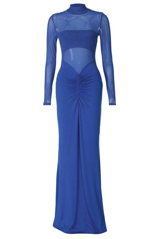 Contrast Mesh Maxi Dress | Blue | Elegant | Evening - ZyraLux Kleding en accessoires