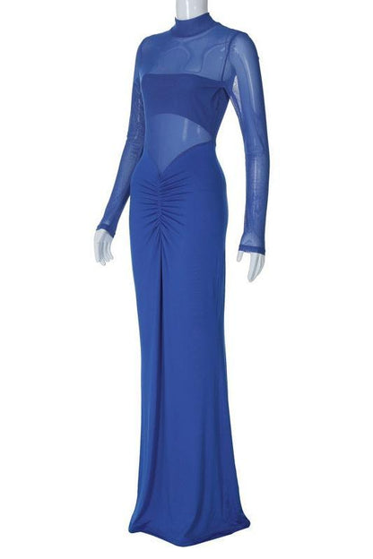 Contrast Mesh Maxi Dress | Blue | Elegant | Evening - ZyraLux Kleding en accessoires