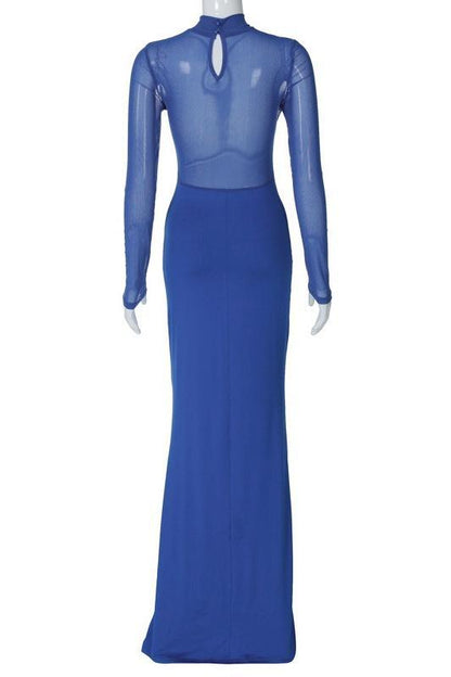 Contrast Mesh Maxi Dress | Blue | Elegant | Evening - ZyraLux Kleding en accessoires