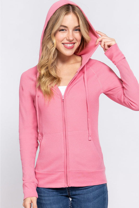 Gezellige Active Basic Waffle Knit-hoodie met rits en trekkoord – Perfect voor comfort de hele dag!