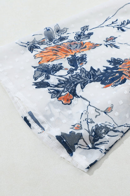 Witte kimono met bloemenprint en open voorkant en klokvormige mouwen