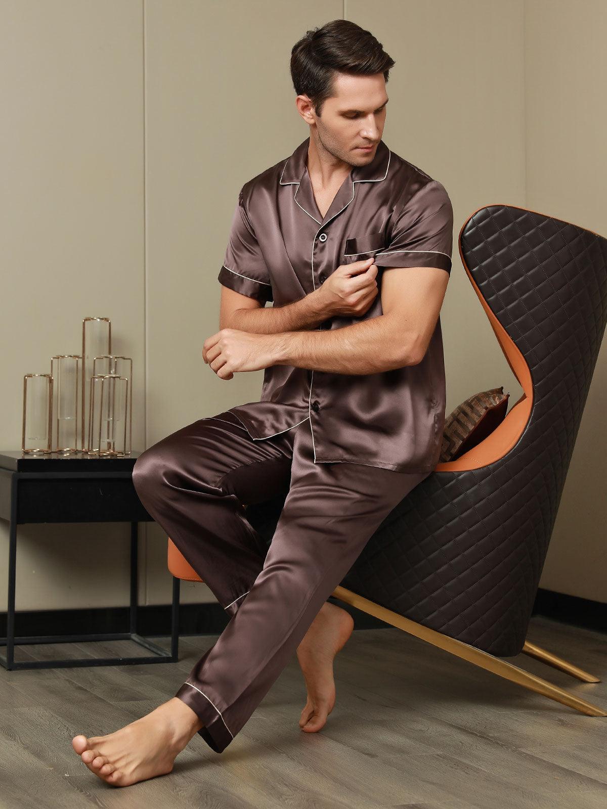 MAXIME - Silk Pajamas with Contrasting Trim - ZyraLux