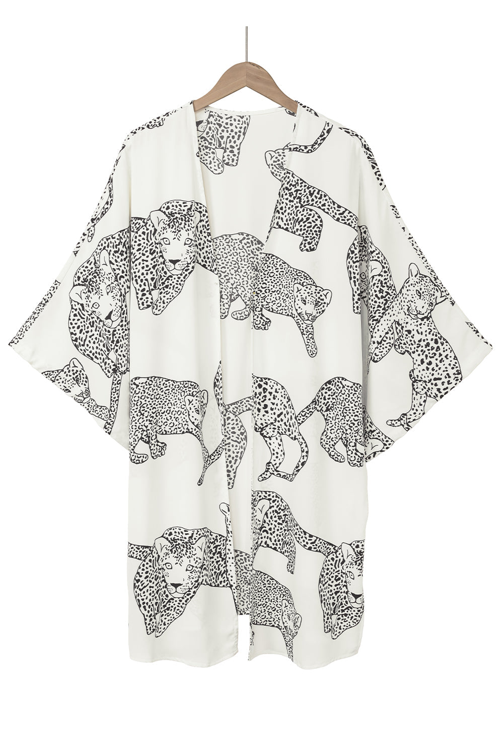 Witte cheetahprint losse pasvorm open voorkant kimono