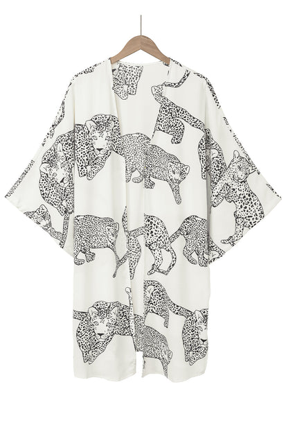 Witte cheetahprint losse pasvorm open voorkant kimono