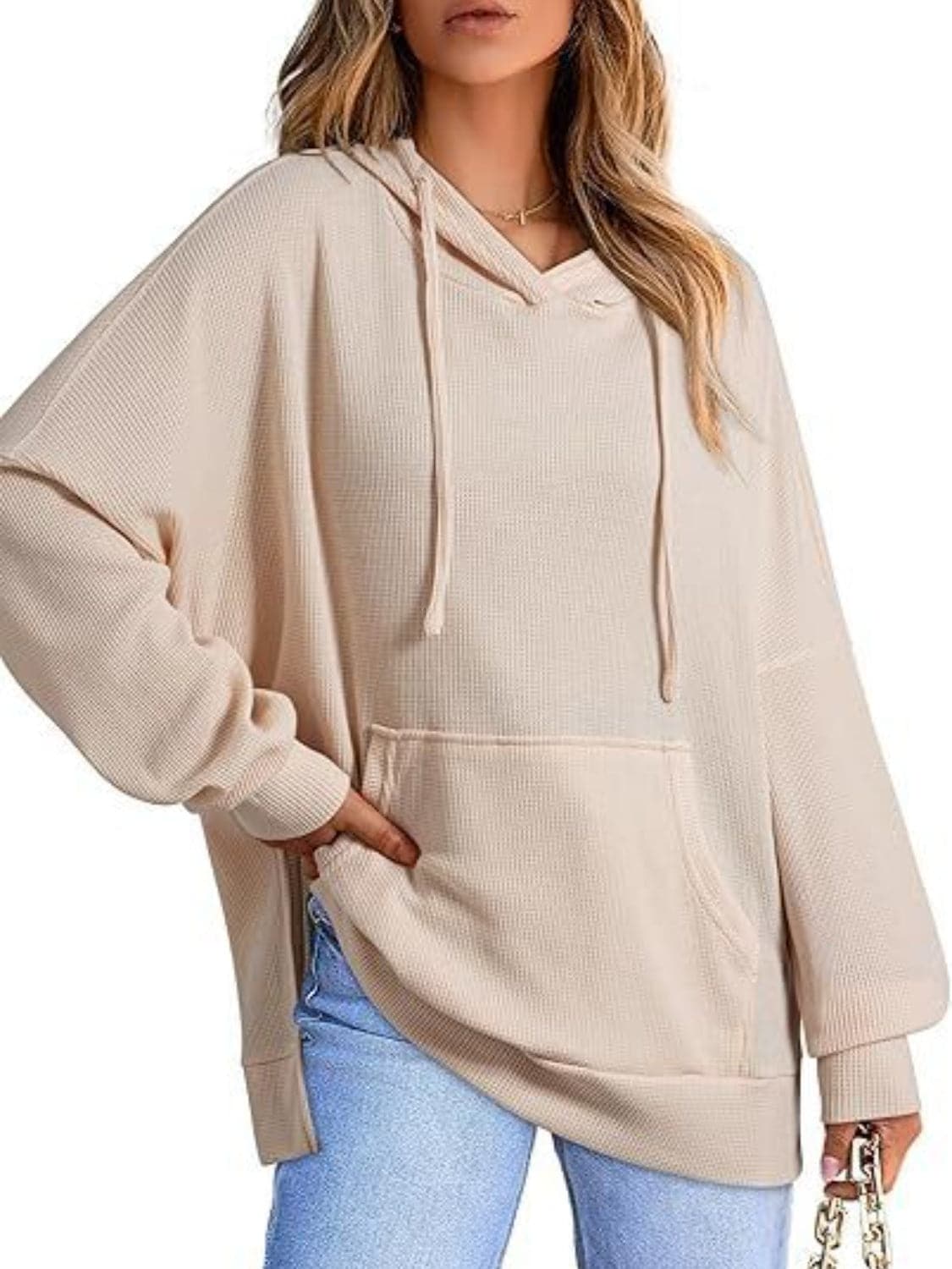 Chique Slit Long Sleeve Hoodie met verstelbaar trekkoord