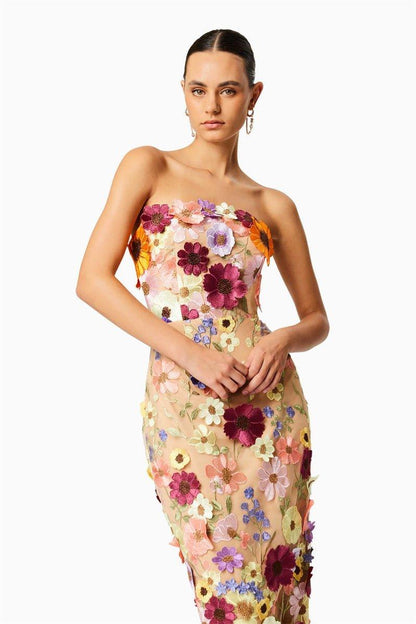 Belle Embroidered Floral Strapless Dress | Color Mix | Special Occasion | Tulle - ZyraLux Kleding en accessoires