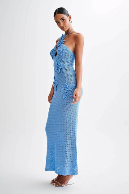 Ariel | Floral Appliqué Crochet Maxi Dress - ZyraLux dresses