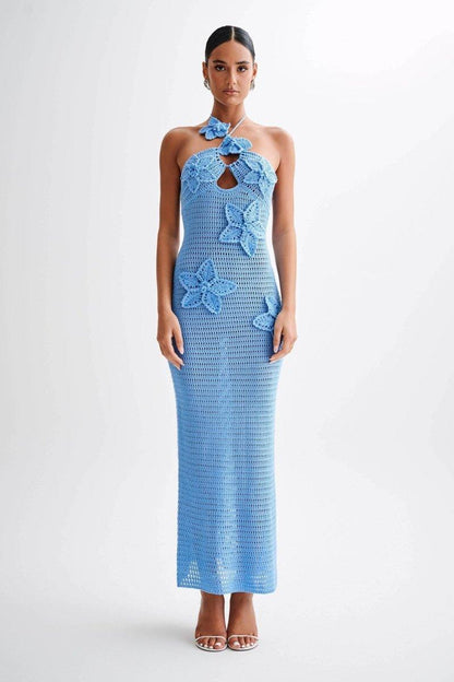 Ariel | Floral Appliqué Crochet Maxi Dress - ZyraLux dresses