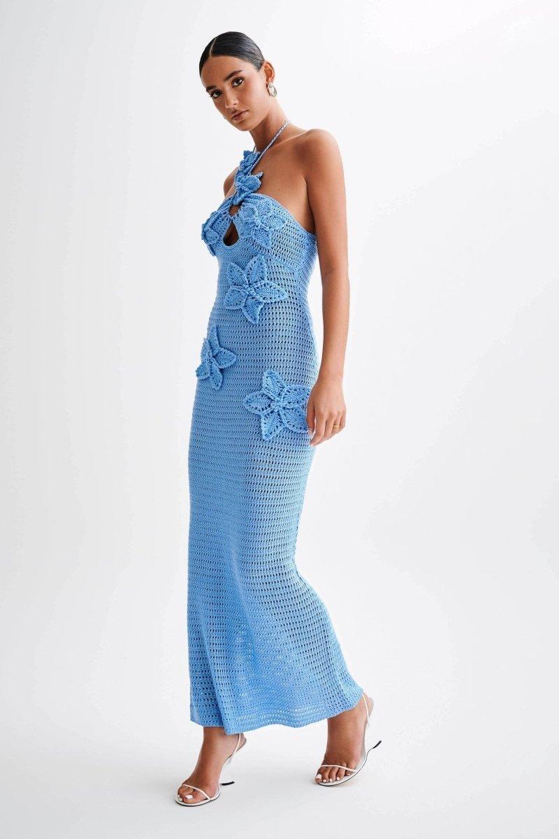 Ariel | Floral Appliqué Crochet Maxi Dress - ZyraLux dresses