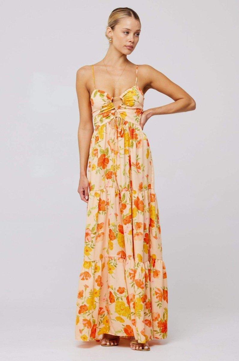 Printed Cut-Out Maxi Slip Dress | Multicolor | Summer Festival | Rayon - ZyraLux Kleding en accessoires