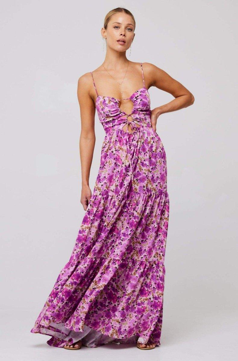 Printed Cut-Out Maxi Slip Dress | Multicolor | Summer Festival | Rayon - ZyraLux Kleding en accessoires