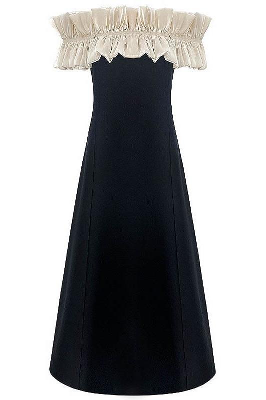 Off-Shoulder Ruffle Maxi Dress | Black | Evening | Polyester - ZyraLux Kleding en accessoires