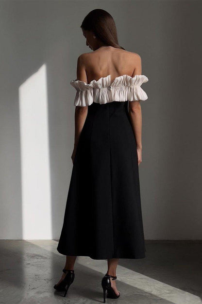 Off-Shoulder Ruffle Maxi Dress | Black | Evening | Polyester - ZyraLux Kleding en accessoires