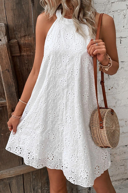 Chique witte Boho Halter Halterjurk met Oogjes en Mouwloos