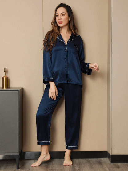 ROOS - Silk Pyjama Set with Contrast Trim - ZyraLux Pyjama