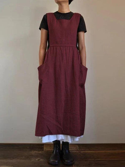 Rustic Essence Pinafore Dress | Multicolor | Vintage-Inspired | Linen Blend - ZyraLux Kleding en accessoires