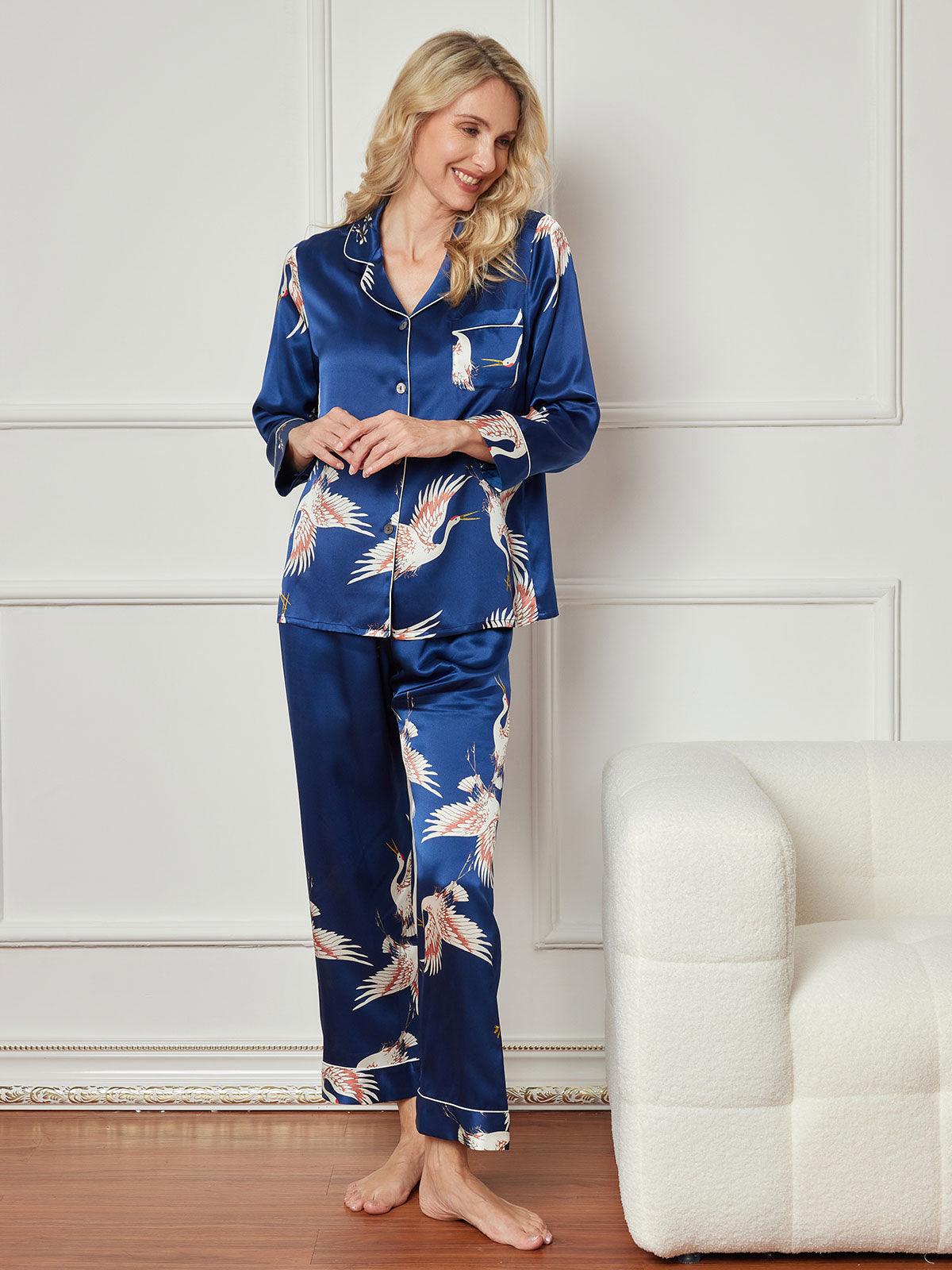 JENTE - Printed Silk Pajama with Classic Trim for Women - ZyraLux Pyjama