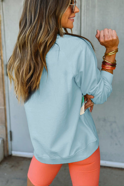 Levendige Beau Blue Colorblock gestreepte pullover-sweatshirt