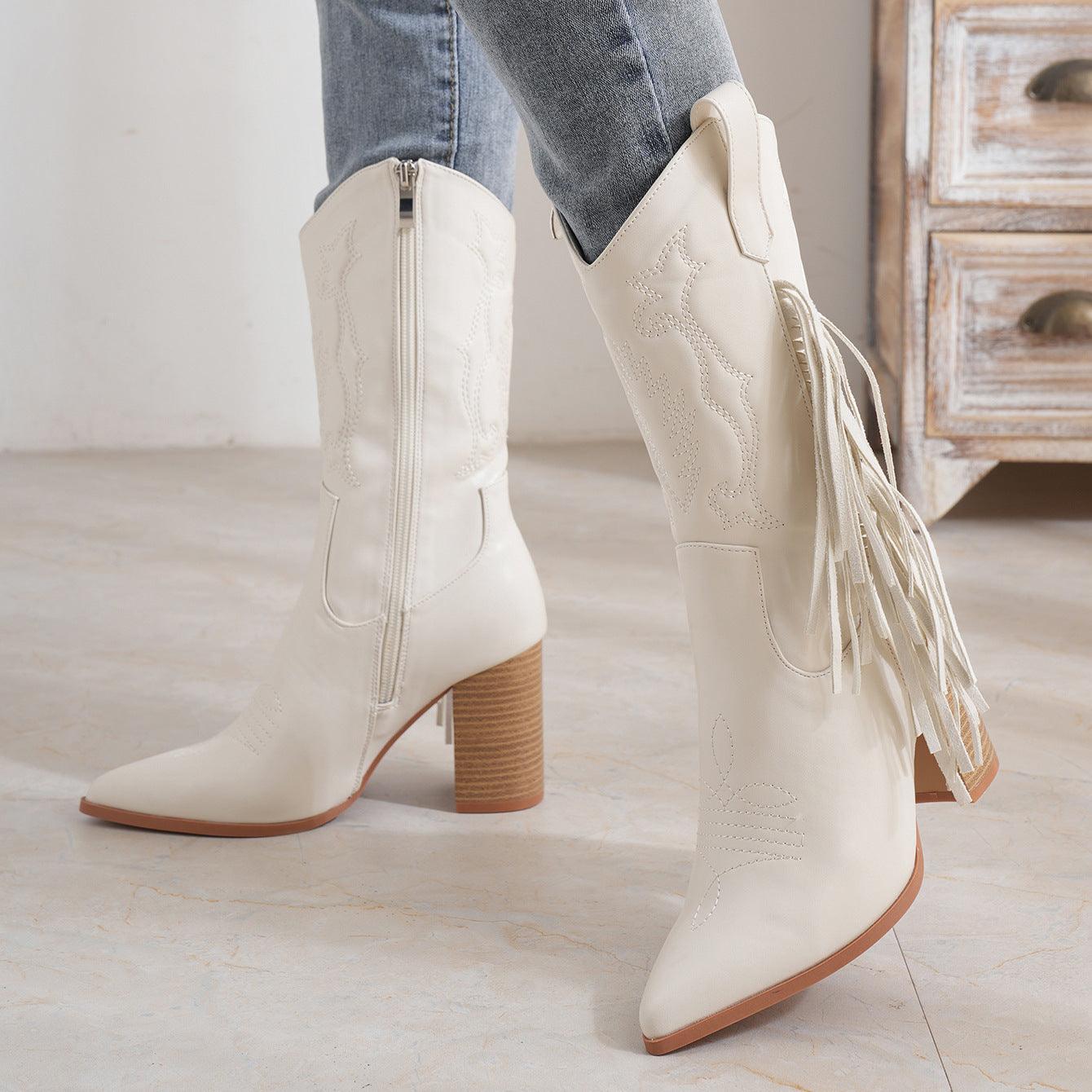 ZyraLux Dames Fringe Versierde Laarzen - Western Stijl - Modieus - Comfortabele Hoge Laarzen