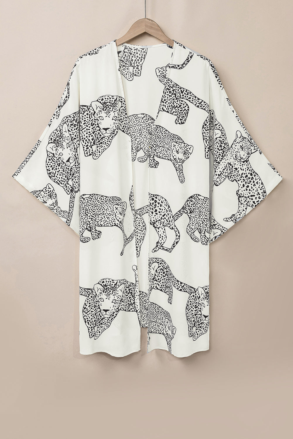 Witte cheetahprint losse pasvorm open voorkant kimono