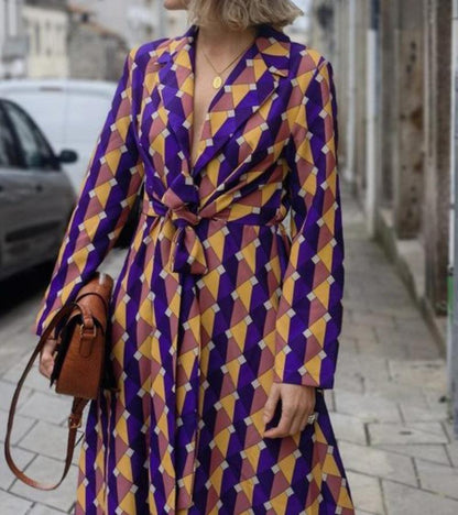 Geometric Harmony Wrap Dress | Multicolor | Urban Chic | Polyester - ZyraLux Kleding en accessoires