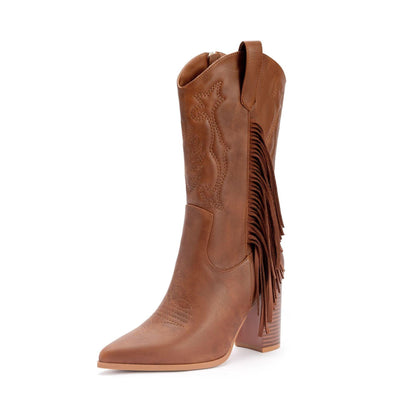 ZyraLux Dames Fringe Versierde Laarzen - Western Stijl - Modieus - Comfortabele Hoge Laarzen