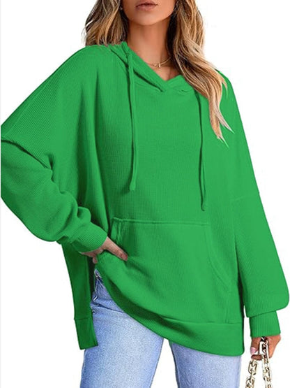 Chique Slit Long Sleeve Hoodie met verstelbaar trekkoord