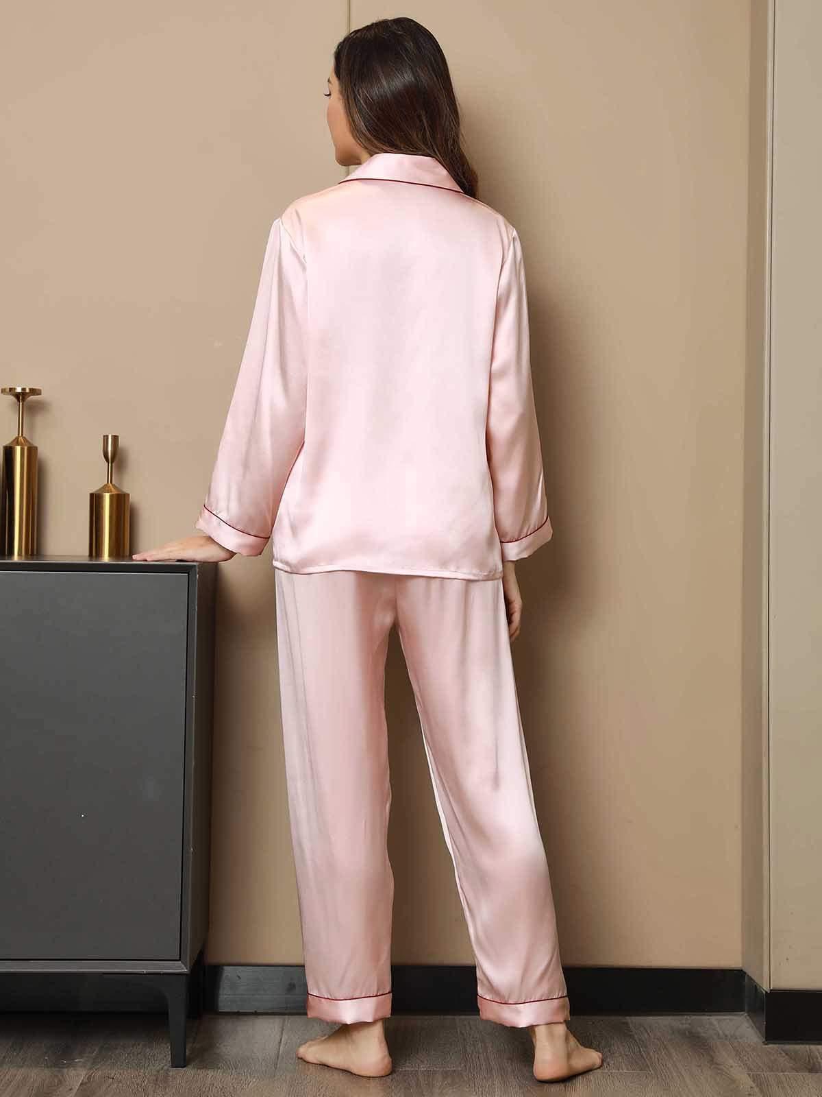 ROOS - Silk Pyjama Set with Contrast Trim - ZyraLux Pyjama