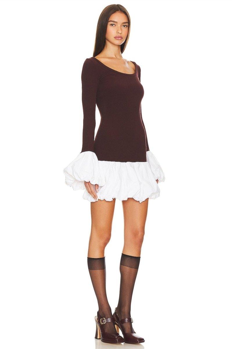 Candice Balloon Sleeves Knit Mini Dress | Brown | Casual | Knit Fabric - ZyraLux Kleding en accessoires